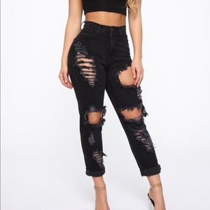 Fashion Nova Black Distress Jeans